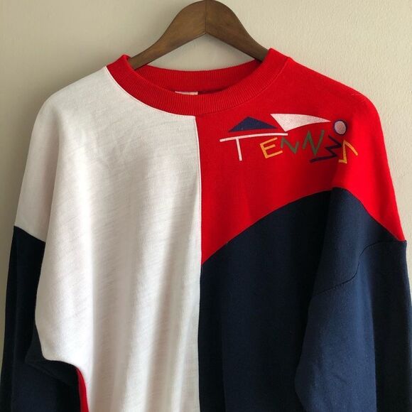 Peter Vintage Tennis Colour Block Cozy Long Sleeve Pullover Sweater Shirt - Picture 3 of 11